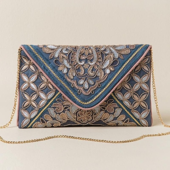 Francesca's Collections Handbags - NWT Francesca’s Emilia Embroidered Blue Clutch
